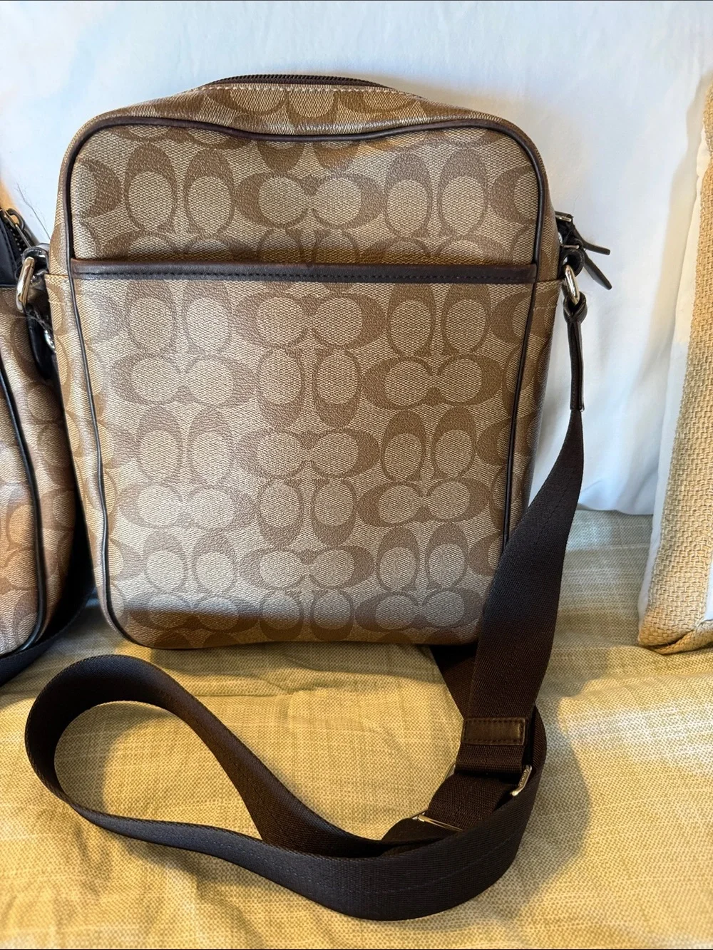 Coach Brown Signature Canvas Laptop Messenger and Crossbody Set